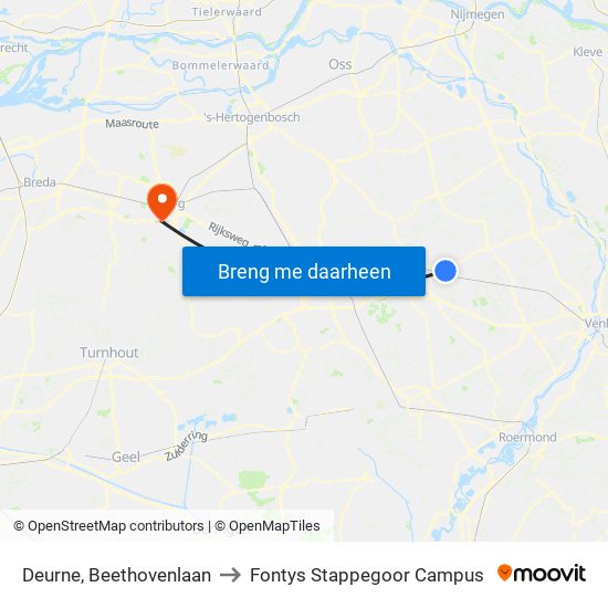Deurne, Beethovenlaan to Fontys Stappegoor Campus map