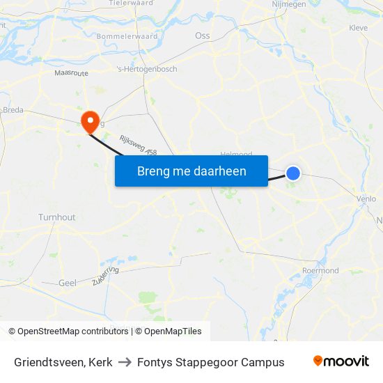 Griendtsveen, Kerk to Fontys Stappegoor Campus map