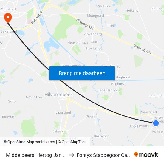 Middelbeers, Hertog Janstraat to Fontys Stappegoor Campus map