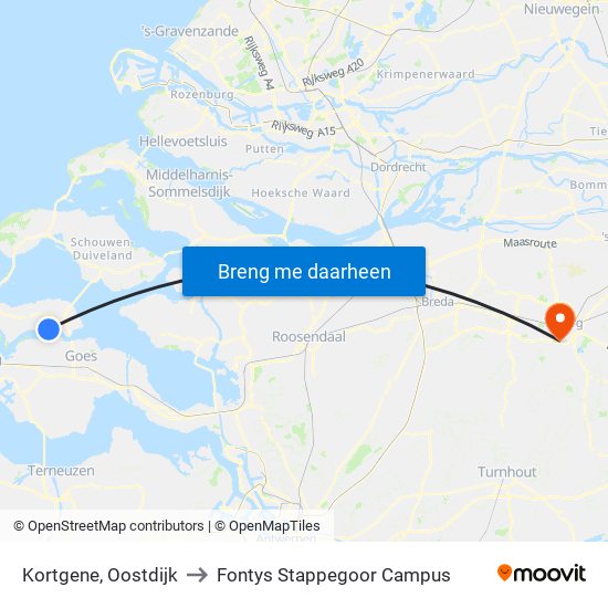 Kortgene, Oostdijk to Fontys Stappegoor Campus map