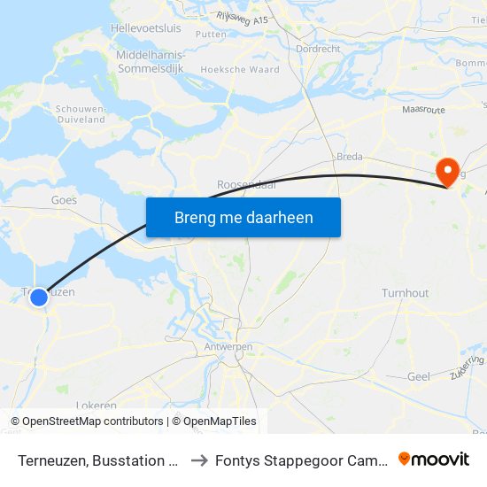 Terneuzen, Busstation Wst to Fontys Stappegoor Campus map