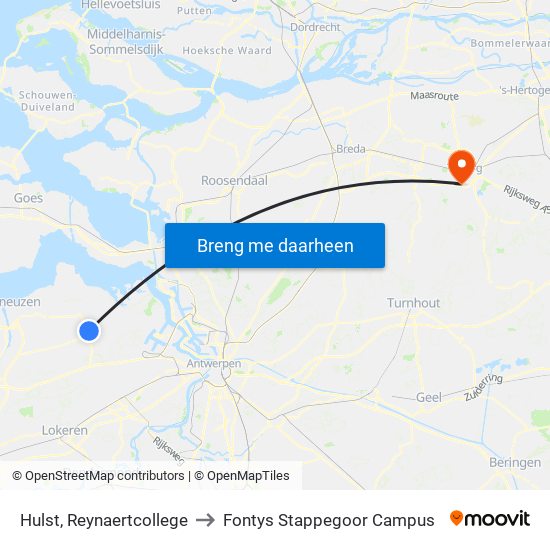 Hulst, Reynaertcollege to Fontys Stappegoor Campus map