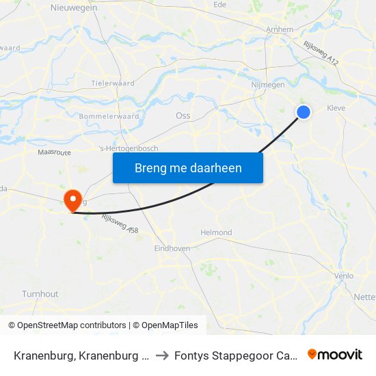Kranenburg, Kranenburg Mitte to Fontys Stappegoor Campus map