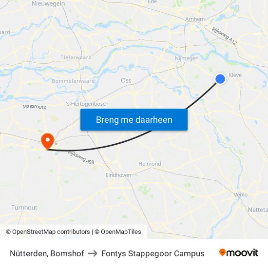 Nütterden, Bomshof to Fontys Stappegoor Campus map