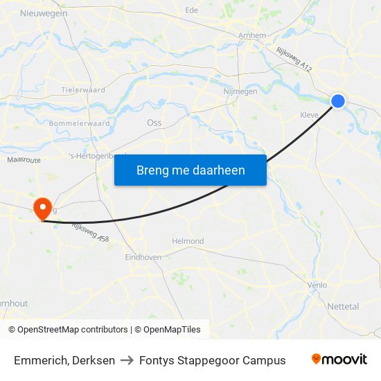 Emmerich, Derksen to Fontys Stappegoor Campus map