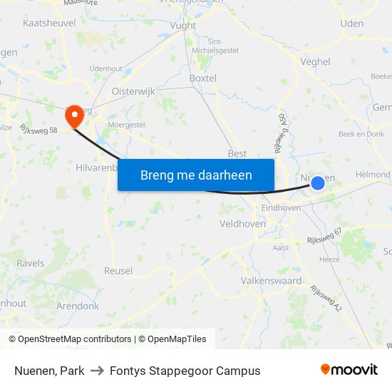 Nuenen, Park to Fontys Stappegoor Campus map