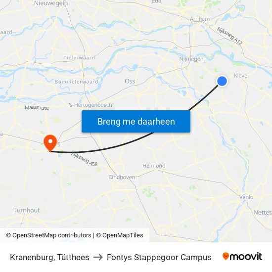 Kranenburg, Tütthees to Fontys Stappegoor Campus map