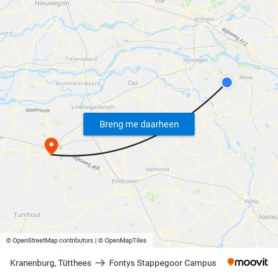 Kranenburg, Tütthees to Fontys Stappegoor Campus map