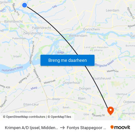 Krimpen A/D Ijssel, Middenwetering to Fontys Stappegoor Campus map