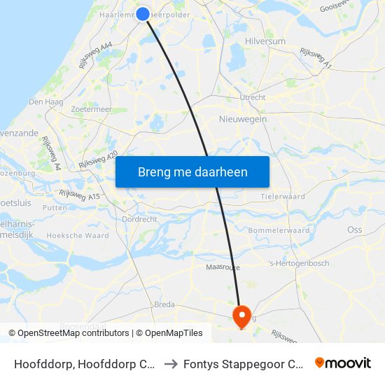 Hoofddorp, Hoofddorp Centrum to Fontys Stappegoor Campus map
