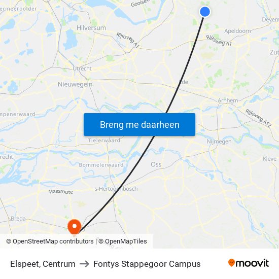 Elspeet, Centrum to Fontys Stappegoor Campus map