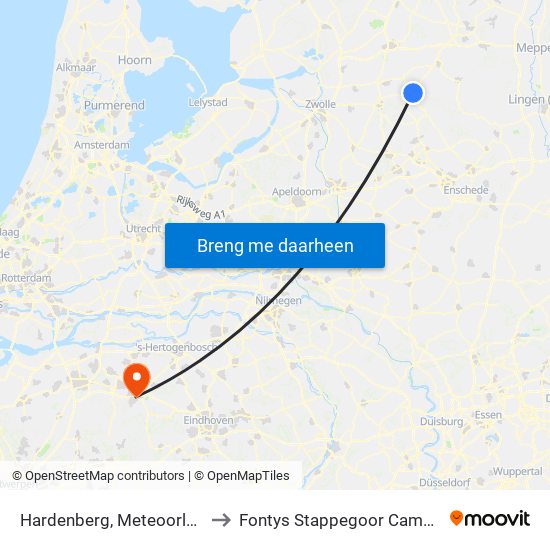 Hardenberg, Meteoorlaan to Fontys Stappegoor Campus map