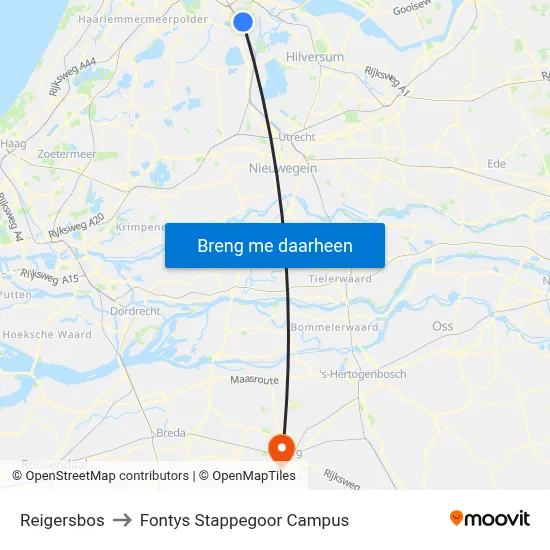Reigersbos to Fontys Stappegoor Campus map