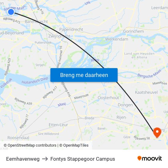 Eemhavenweg to Fontys Stappegoor Campus map