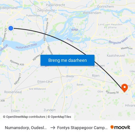 Numansdorp, Oudesluis to Fontys Stappegoor Campus map