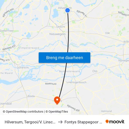 Hilversum, Tergooi/V. Linschotenlaan to Fontys Stappegoor Campus map