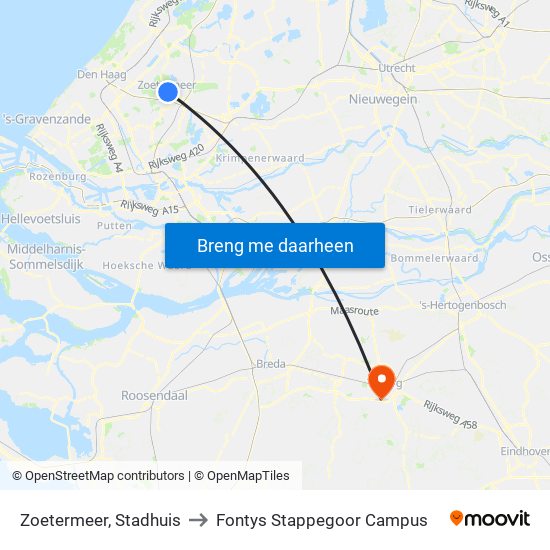 Zoetermeer, Stadhuis to Fontys Stappegoor Campus map