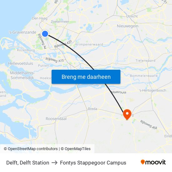 Delft, Delft Station to Fontys Stappegoor Campus map