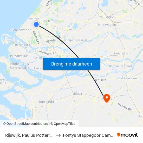 Rijswijk, Paulus Potterlaan to Fontys Stappegoor Campus map
