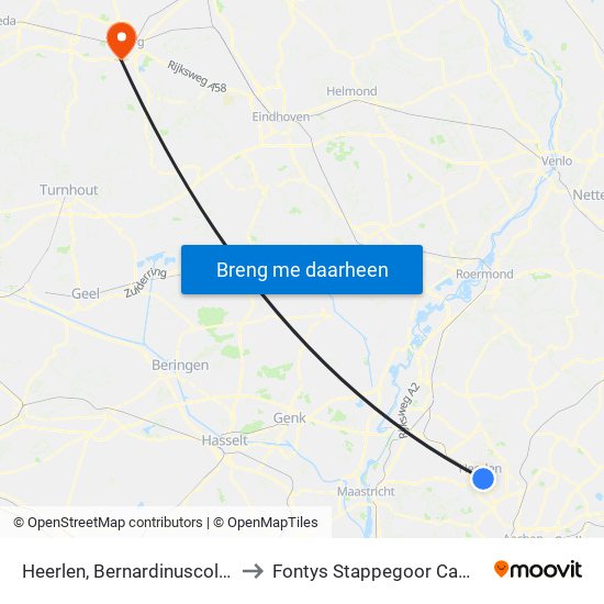 Heerlen, Bernardinuscollege to Fontys Stappegoor Campus map