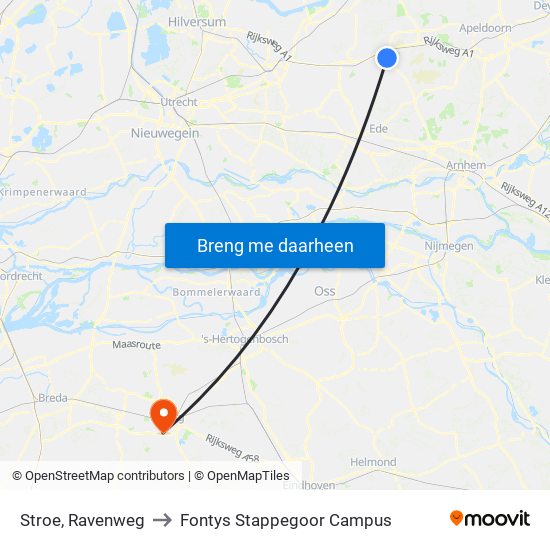 Stroe, Ravenweg to Fontys Stappegoor Campus map