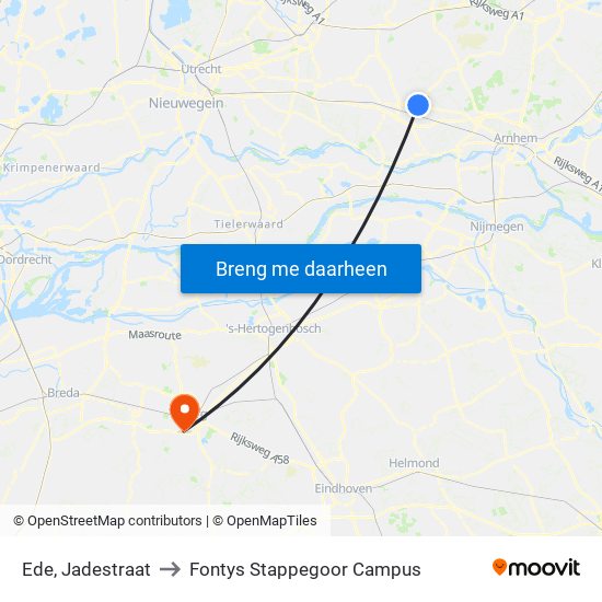 Ede, Jadestraat to Fontys Stappegoor Campus map