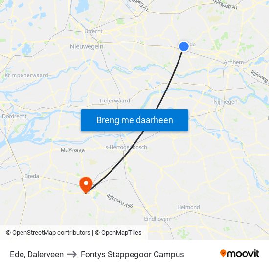 Ede, Dalerveen to Fontys Stappegoor Campus map