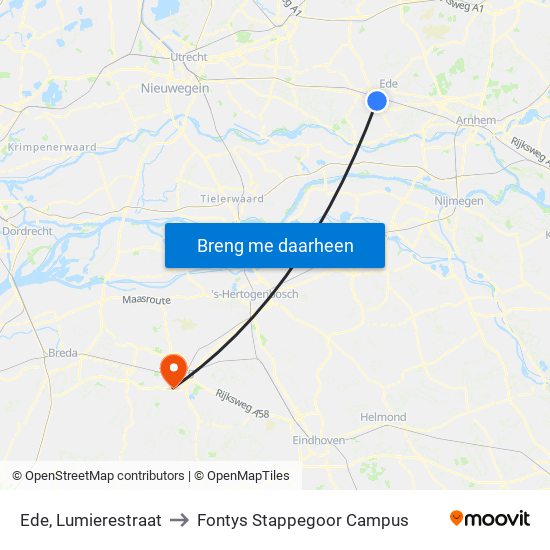 Ede, Lumierestraat to Fontys Stappegoor Campus map
