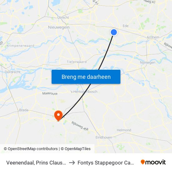 Veenendaal, Prins Clauslaan to Fontys Stappegoor Campus map