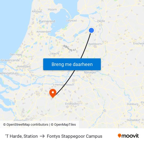 'T Harde, Station to Fontys Stappegoor Campus map