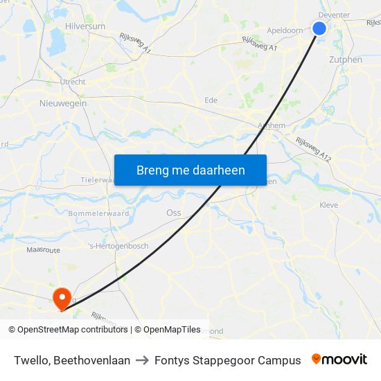 Twello, Beethovenlaan to Fontys Stappegoor Campus map