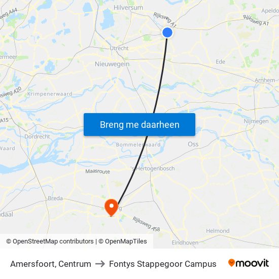 Amersfoort, Centrum to Fontys Stappegoor Campus map