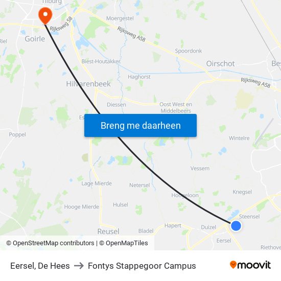 Eersel, De Hees to Fontys Stappegoor Campus map