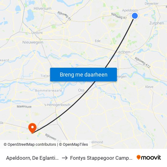 Apeldoorn, De Eglantier to Fontys Stappegoor Campus map
