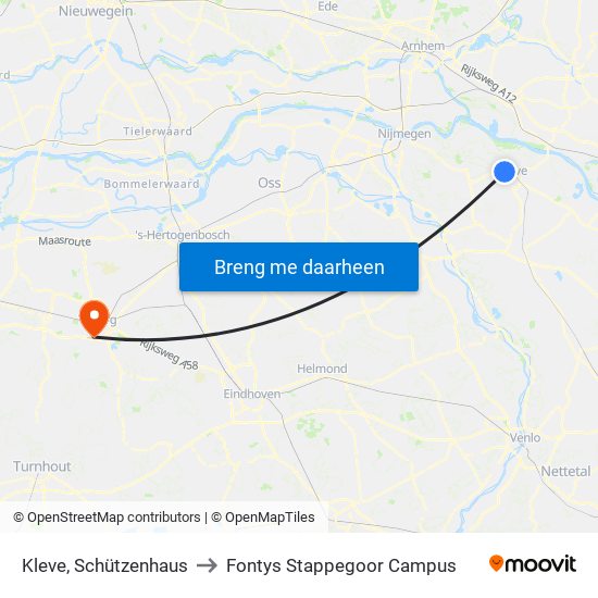 Kleve, Schützenhaus to Fontys Stappegoor Campus map