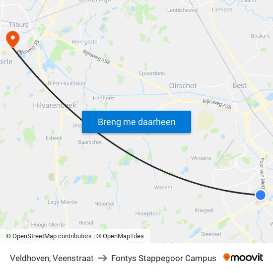 Veldhoven, Veenstraat to Fontys Stappegoor Campus map