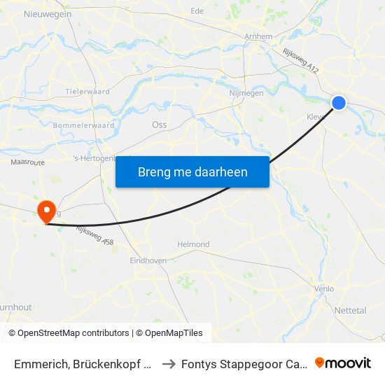 Emmerich, Brückenkopf Rechts to Fontys Stappegoor Campus map