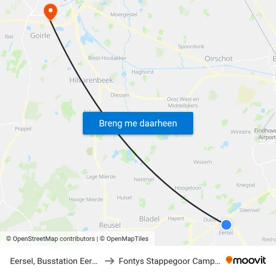 Eersel, Busstation Eersel to Fontys Stappegoor Campus map
