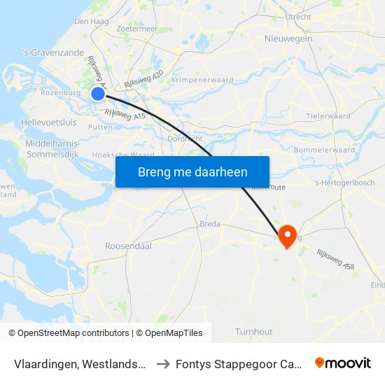 Vlaardingen, Westlandseweg to Fontys Stappegoor Campus map