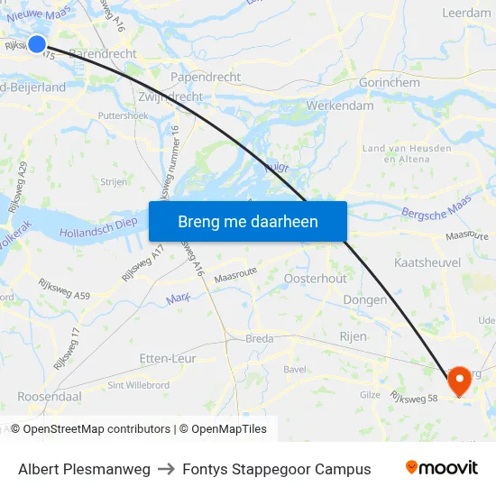 Albert Plesmanweg to Fontys Stappegoor Campus map