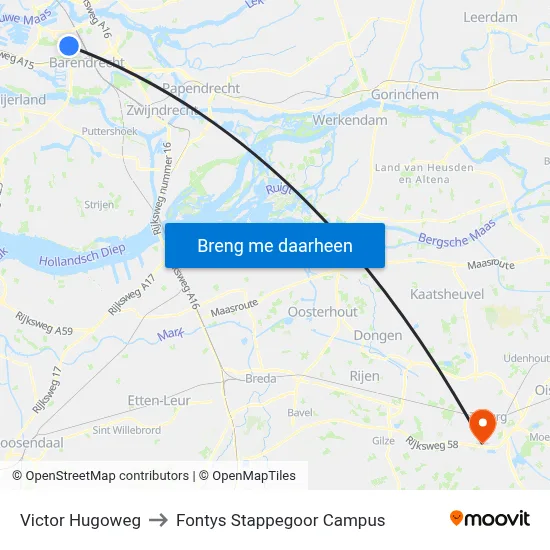 Victor Hugoweg to Fontys Stappegoor Campus map