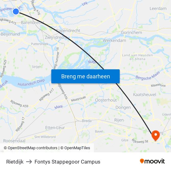 Rietdijk to Fontys Stappegoor Campus map