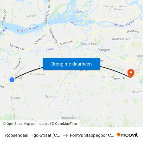 Roosendaal, Hgd-Straat (Centrum) to Fontys Stappegoor Campus map