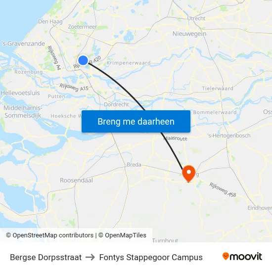 Bergse Dorpsstraat to Fontys Stappegoor Campus map