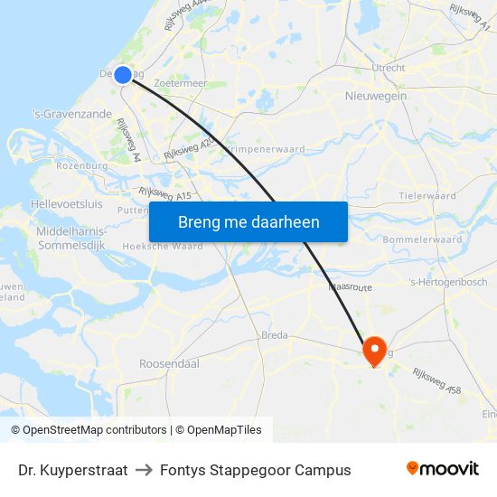 Dr. Kuyperstraat to Fontys Stappegoor Campus map
