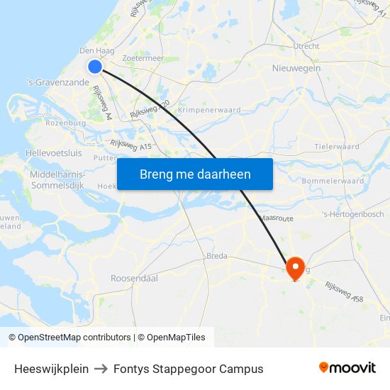 Heeswijkplein to Fontys Stappegoor Campus map