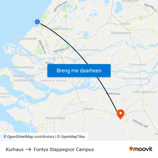 Kurhaus to Fontys Stappegoor Campus map