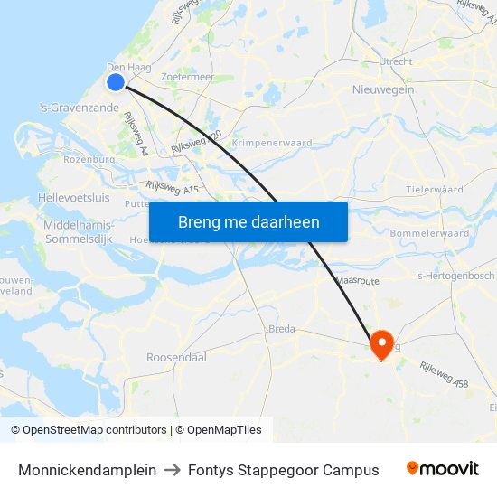 Monnickendamplein to Fontys Stappegoor Campus map