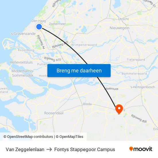 Van Zeggelenlaan to Fontys Stappegoor Campus map