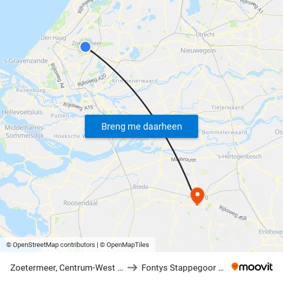 Zoetermeer, Centrum-West (Spoor 1) to Fontys Stappegoor Campus map